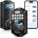 TEEHO TE012W WiFi Smart Lock, Fingerprint Door Lock with Built-in Wi-Fi, Keyless Entry Keypad Smart Deadbolt, App Remote Control, Alexa Compatible, IP55 Waterproof for Front Door Matte Black