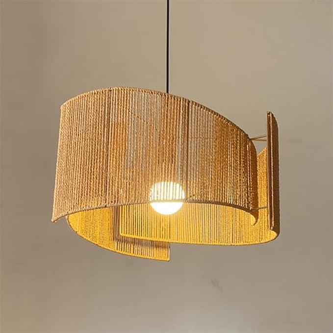 Beige Boho Handwoven Chandelier Pendant Light - Natural Rattan Ceiling Fixture for Dining Room Bedroom Garden - Adjustable Height E26/E27 Compatible(Hemp Rope)