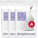 simplehuman Code A 90 Count, Dispenser Pack Custom Fit Liners, Drawstring Trash Bags, 4.5 Liter / 1.2 Gallon, White