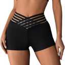 OYOANGLE Women's Mesh Criss Cross High Waisted Workout Biker Shorts Stretchy Gym Athletic Short Leggings Size S -M
