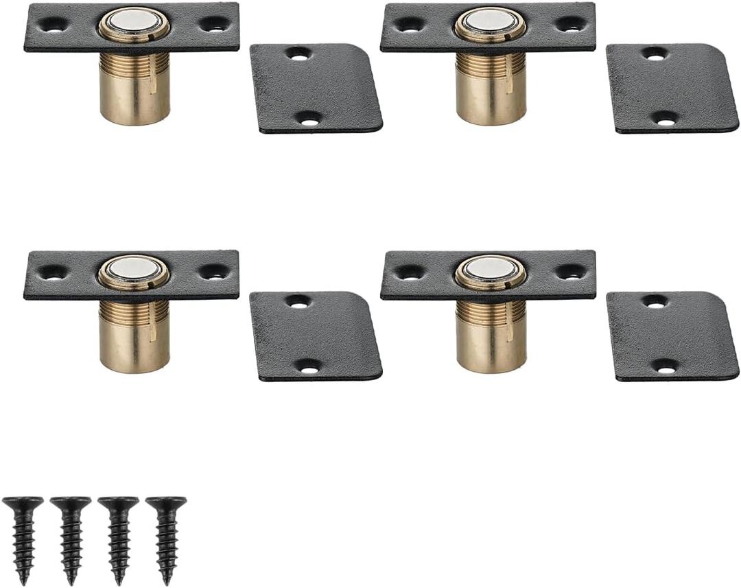 JQK Closet Magnetic Door Ball Catch Hardware, 430 Stainless Steel Catch Adjustable with Strike Plate, Black Finish 4 Pack, HBC120-BK-P4