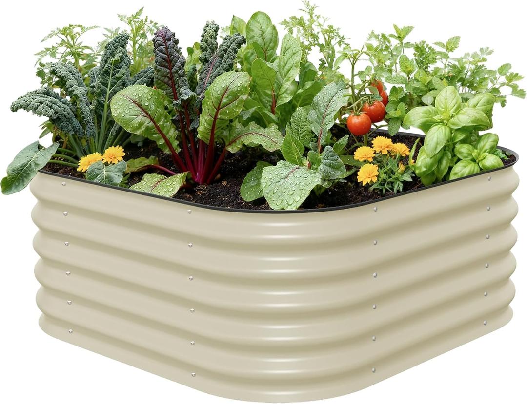 Raised Garden Bed Kit, 17" Tall 4 in 1 Modular Metal Raised Garden Beds Kit, Metal Planter Box for Vegetables, Flowers, Herbs, Pearl White