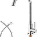 Cold Water Only Kitchen Faucet, Solid Stainless Steel Bar Deck Mount Cold Faucet for Outdoor Sink with Supply Line