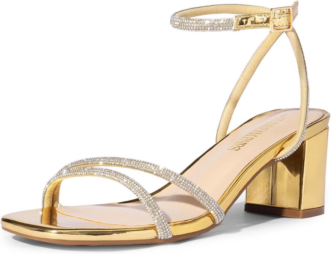 DREAM PAIRS Women's Chunky Strappy Heels Square Open Toe Ankle Buckle Low Heels Sandals for Daily Wedding Party Dress (7.5)