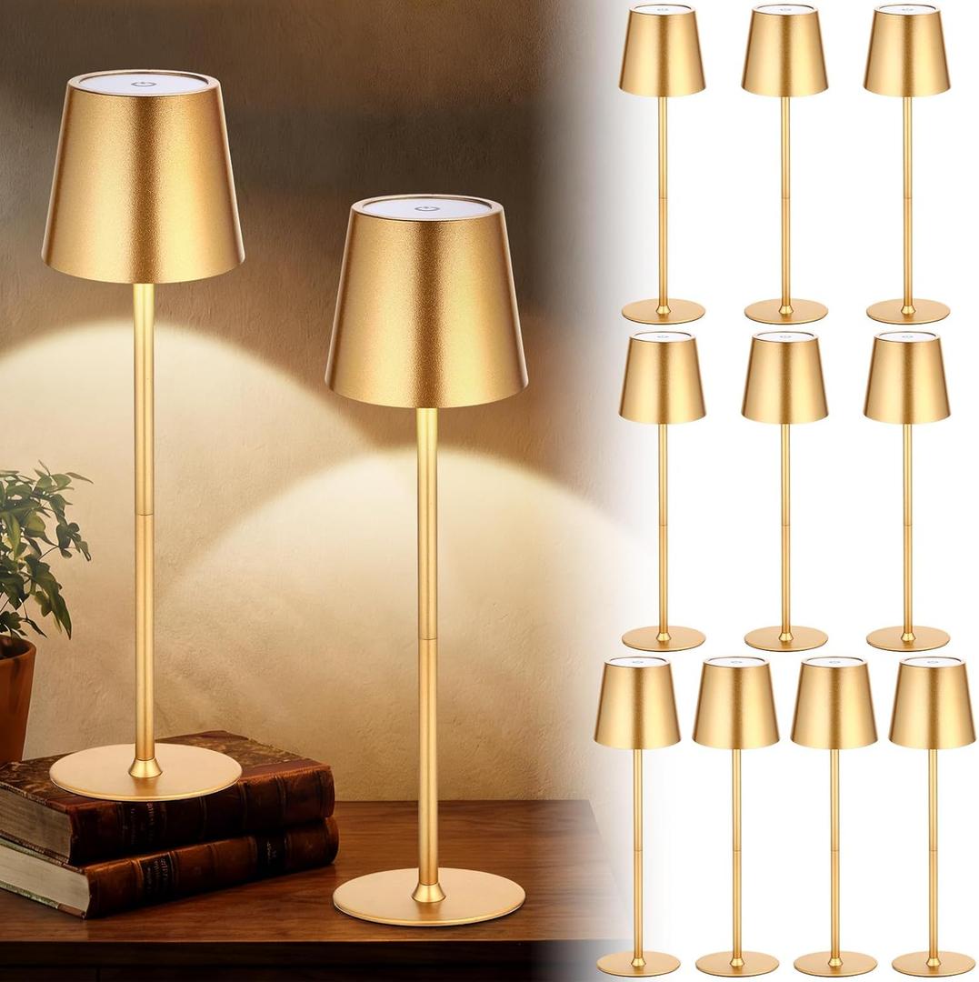 Retisee 12 Pack Cordless Table Lamp Portable Rechargeable Lamp, Gold