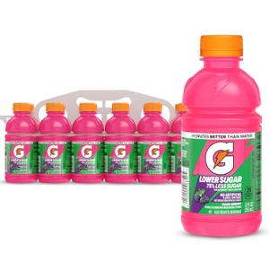 Gatorade Lower Sugar Electrolyte Sports Drink, Rain Berry, 12 fl oz Bottles, (12 Pack), 75% Less Sugar, No Artificial Flavors, No Artificial Sweeteners, No Artificial Colors, Hydration (EXP 12/31/26)