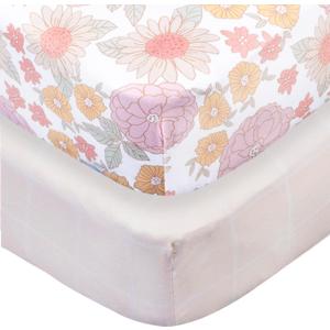 Gerber Baby Unisex 2-Pack Knit Crib Sheet, Retro Floral, One Size