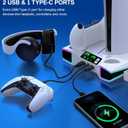 LIFUFUTEE PS5 Stand, PS5/Slim/Pro Cooling Station with 2.36in Cooling Fan, Controller Charger Station for PS5 Accessories, RGB Light, Headset Holder, 3 Charger Ports for PlayStation 5 Slim/Pro Console