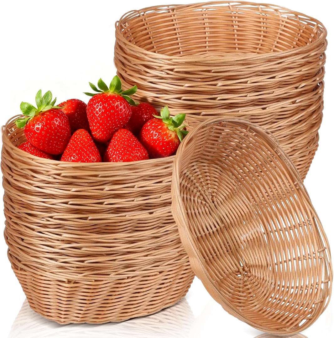 20 Pack Oval Poly Wicker Baskets 9.1 x 6 x 2.6 Inch Wicker Bread Baskets, Small Size Gift Baskets for Kitchen, Restaurant, Fruit Storage, and Food Display
