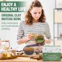 Pottery Matcha Set - Japanese Handcrafted Matcha Tea Bowl Mineral Glaze Bowl with Spout, Bamboo Whisk, Scoop & Chasen Holder | 4pc Tea Ceremony Kit for Matcha Lovers (Coffee Sand)