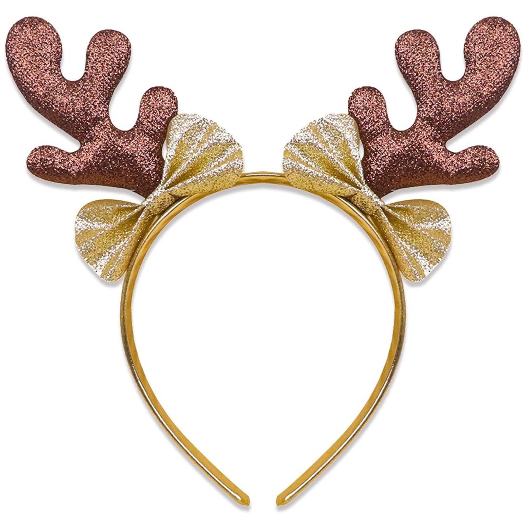 Reindeer Antlers Headband Gold Bow Christmas Reindeer Headband for Christmas Deer Antlers Accessories for Women