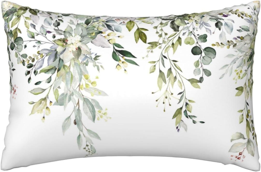 1 Pack Satin Pillowcase for Hair and Skin Watercolor Green Floral Leaves Imitation Silk Pillowcase with Hidden Zipper Soft Smooth Cooling Pillow Cover Queen Size for Bedroom Sofa 20x30