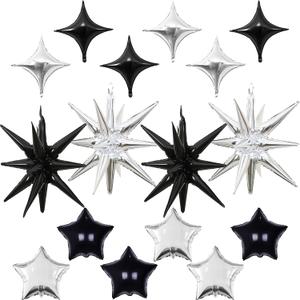 Black and Silver Star Balloons, 22in Large Star Balloons Foil 10in 4-Pointed & Pentagram Balloon for New Year Graduation Wedding Engagement Birthday Party Decorations