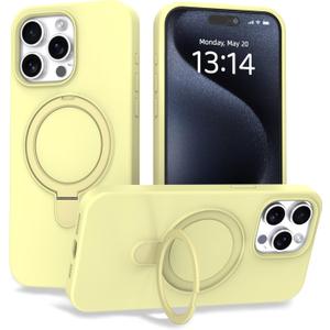 Case for iPhone 15 Case with Magnetic Invisible Stand - MagSafe Compatible, Military Drop Tested, Shockproof Silicone Cover for Women and Men (6.1", 2023) - Yellow