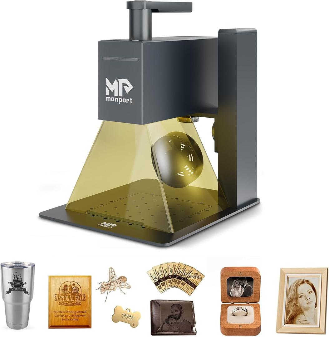 Monport Nano Laser Engraver,Portable Handheld 6W Laser Engraving Machine,0.01mm High Precision 5000mm/s High Speed Laser Marking Machine for Wood,Leather,Cardboard,Kraft,Aluminum,Stainless Steel etc.