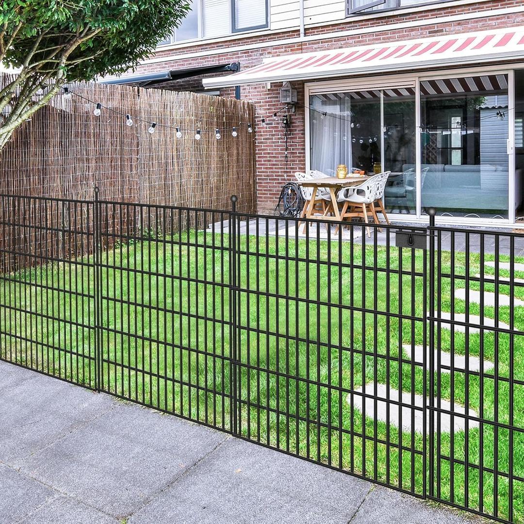 15 Panels No Dig Garden Fence with Gate, 32 in(H) X36.3 ft(L) Metal Fence Panels, Thickened Rustproof Garden Fencing, Animal Barrier Fence for Dogs, Rabbits, and Patio