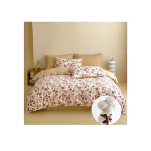 Red Floral Duvet Cover Set Reversible 100% Cotton Duvet Cover Queen 3 PCS Chic Garden Bedding Set Mini Floral Comforter Cover Soft Breathable for All Seasons (Red, Queen)