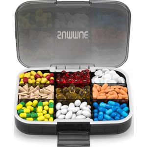 Large Pill Organizer, 9 Compartments Portable Travel Pill Box Case Moisture Proof, XL Pill Container Holder for Vitamins, Cod Liver Oil, Supplements, Medication (Black)