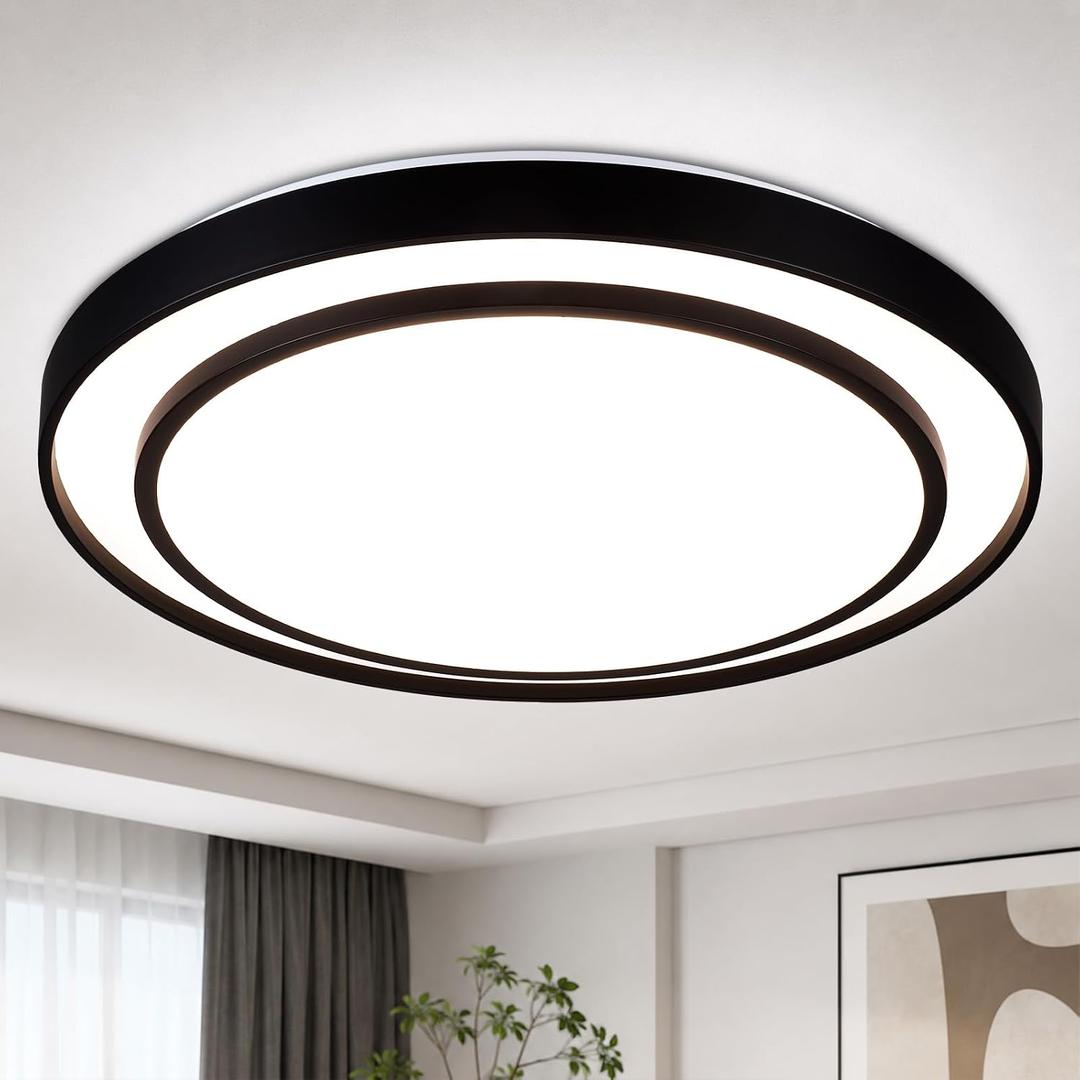 20 Inch LED Flush Mount Ceiling Light, Black Modern Ceiling Light Fixture 48W with 5CCT, Dimmable Ceiling Light for Kitchen Lighting Fixtures Ceiling, Bedroom & Living Room