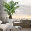 6FT Artificial Palm Tree, Tall Faux Palm Tree Indoor with Fake Plants Tall, Artificial Plants with Lifelike Leaves for Home Office Decor (White)