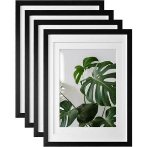 Egofine 12x16 Picture Frames 4PCS Covered by Plexiglass, Made of Solid Wood, Display Pictures 9x12/11x14 with Mat or 12x16 Without Mat for Table Top and Wall Mounting, Black with Texture