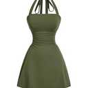SOLY HUX Women's Summer Halter Mini Dress Backless Sleeveless Ruched A Line Graduation Dresses Sundress Back to School Plain Green Medium