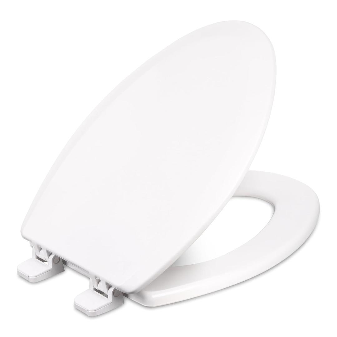 Centoco Elongated Toilet Seat, Heavy-Duty Wood Core with Plastic Scratch-Resistant Finish, Soft Close, Made in the USA, 900SC-301, Crane White (Cotton/Bright)