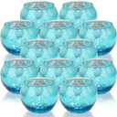 Tebery 12 Pack Round Blue Votive Candle Holders, 2-Inch Glass Tealight Candle Holder for Table Centerpiece, Wedding Decoration, Party, and Home Decor