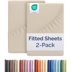 Full Size Fitted Bed Sheet - Pack of 2 Single Fitted Bottom Sheet Only - Fits Mattress Up to 16" Deep Pockets - Extra Soft, Breathable & Cooling - Hotel Quality, Fade, Shrink & Wrinkle Free - Wheat