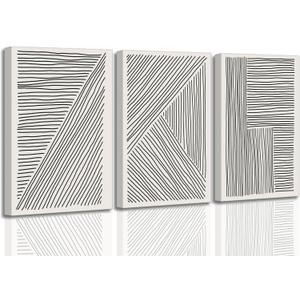 3 Pieces Minimalism Abstract Boho Lines Canvas Wall Art Modern Black and White Neutral Bohemia Geometric Pictures Wall Decor Posters Print Artwork for Living Room Bedroom Office Home Decoration