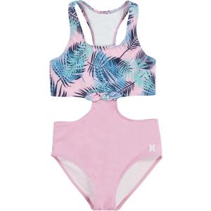 Hurley Girls 1-Piece Cut Out Swim Suit (Small, Pink)