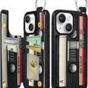 Shorogyt Compatible with iPhone 14 Wallet Case with Card Holder - Designer Cassette Tape Pattern Kickstand Magnetic Clasp Back Flip Folio Leather Phone Covers for Women Men Girls