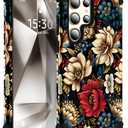 for Galaxy S23 Ultra Case,3 in 1 Floral Pattern Heavy Duty Shockproof Protection Soft Silicone Rubber Bumper+Hard Plastic Protective Cover for Samsung Galaxy S23 Ultra 6.8",Black Flower