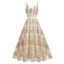 Women's Floral Embroidered Tulle Prom Maxi Dress A line Evening Gowns Summer Long Floral Embroidery Tulle Dress for Women Flower Prom Dress Formal Wedding Guest Evening Dress Apricot-Pink Floral 9-10Y
