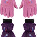 Hicarer 2 Pairs Kids Waterproof Winter Gloves Snow Gloves for Boys Girls Child Toddler Warm Ski Gloves for Cold Weather (5 - 8 Years, Pink and Dark Purple)