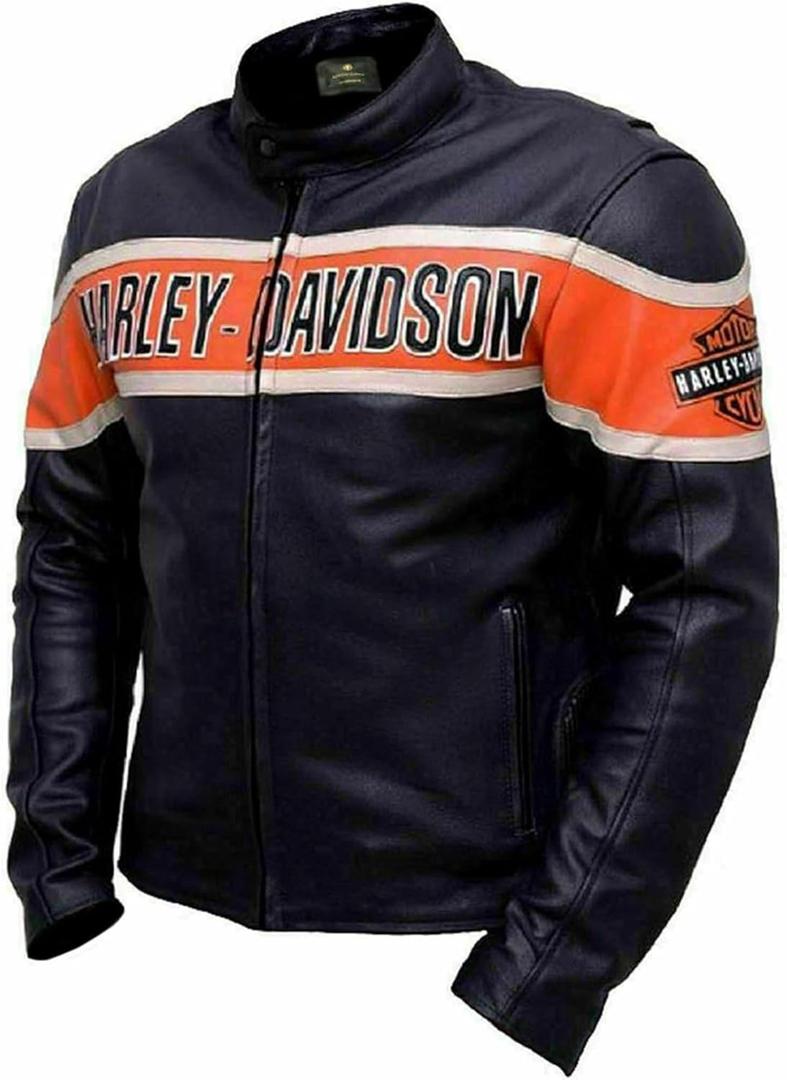 Men Victory Lane Motorcycle Jacket  Black Biker Style HD Leather Jacket (Large)