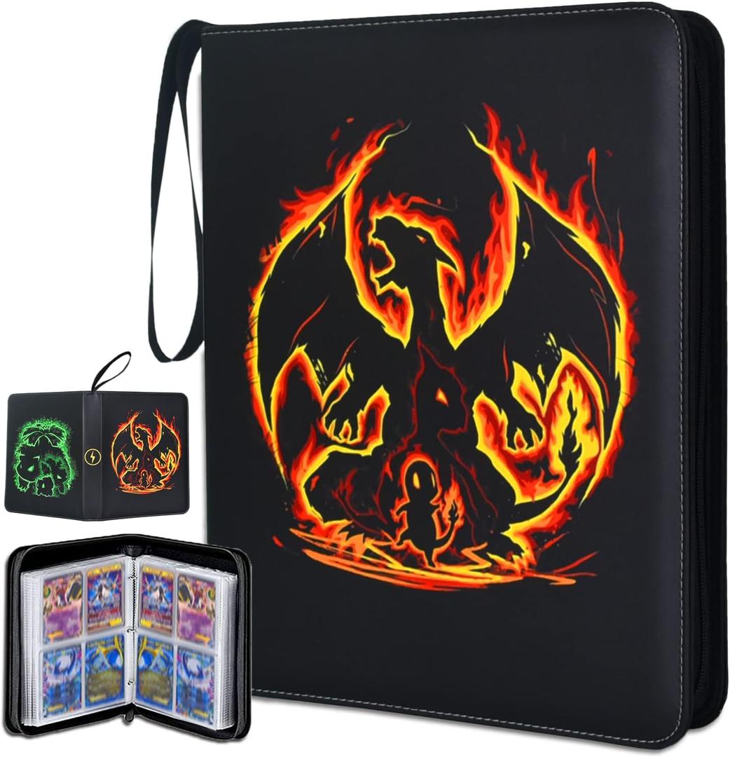 Card Binder with Sleeves, 4 Pockets Up to 400 Cards Binder Compatible with TCG Trading Cards, MTG Cards, Portable Waterproof Card Storage Bag with Sleeves for Game Cards Collection
