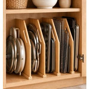 4 Pack Wood Tray Dividers for Cabinet, Cookie Sheet Organizer for Cabinets