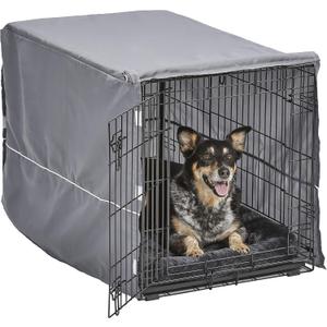MidWest Homes for Pets Double Door 36-inch Dog Crate Kit, Bundle Includes a Two-Door Cage, Matching Gray Bed and Crate Cover, For Medium to Large Sized Breeds