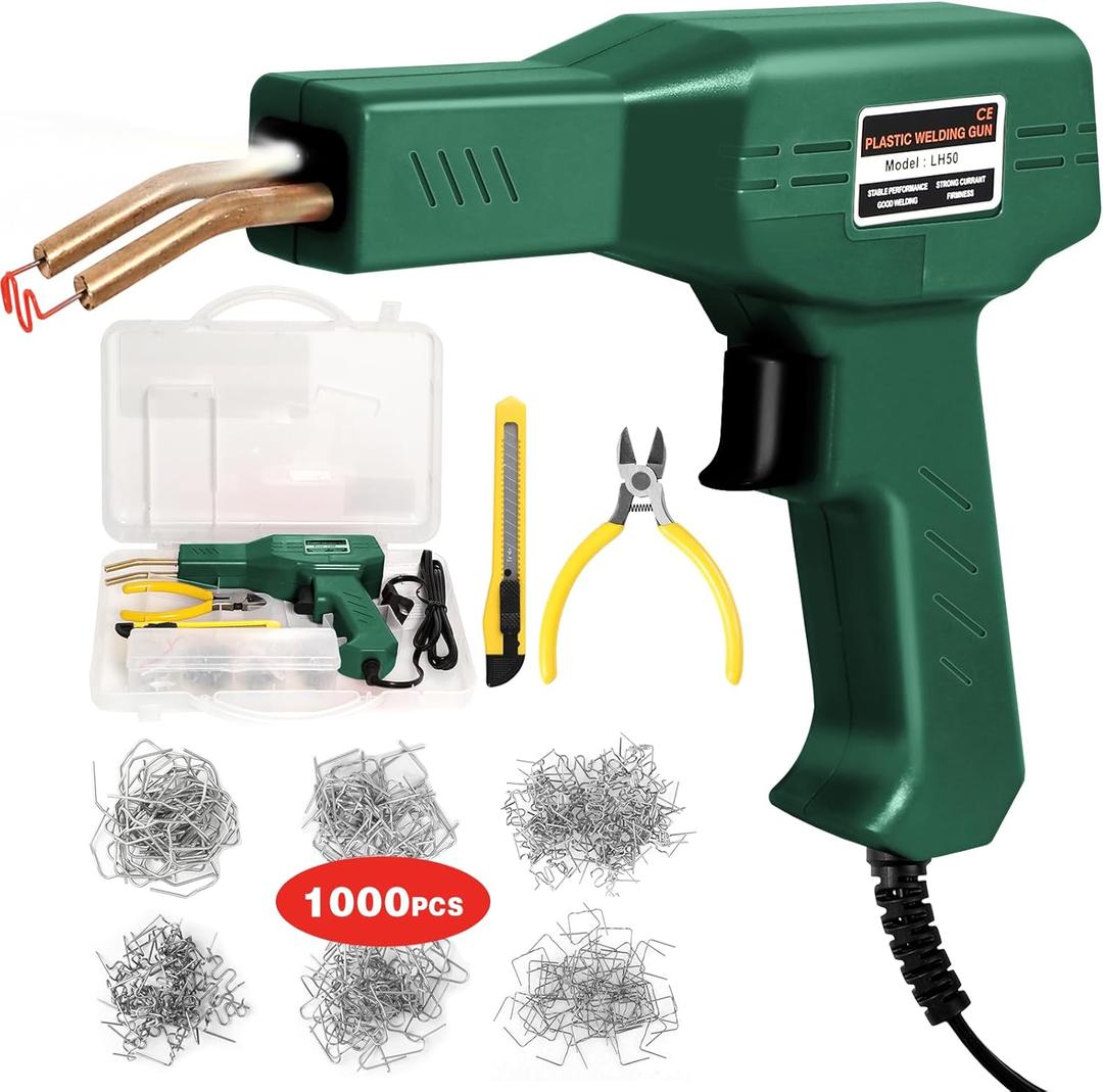 ATOLS Plastic Welder, 1000PCS Staples, Plastic Welding Kit, Hot Stapler Kit, Plastic Welder Gun Kit, Car Bumper Repair Kit, Plastic Repair Kit (Green-Corded)