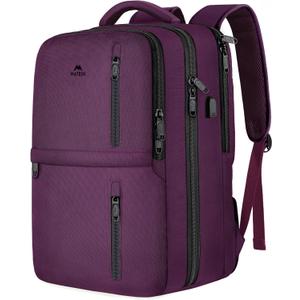 MATEIN Travel Backpack for Women, Extra Large 40L Carry on Backpack with USB Charge Port, Water Resistant College Bag Computer Bag Gifts for Women & Men Fits 17.3 Inch Laptop, Purple