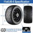 11x6.00-5 Flat Free Tire with Chevron Tread, Zero Turn Lawn Mower Tires with 3/4" or 5/8" and 1/2" Bearings, 5.2"-8.3" Centered Hub,11x6.00-5 Tires for Zero Turn Mower Black Rim - 2Pack