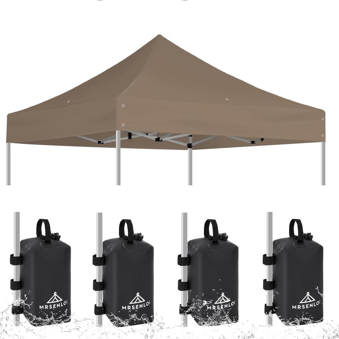 Mrsenloi 10x10 Replacement Canopy Top with 4 Pack Water Weight Bags Included for Pop Up Tent, Waterproof Instant Canopy Top Cover Only