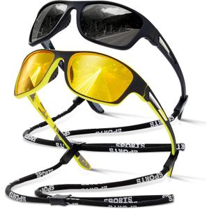 suoso Polarized Sports Sunglasses for Men: UV400 Protection Glasses Womens Wrap Around Goggles for Driving Fishing (Black&Yellow)