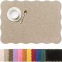 AHHFSMEI Faux Linen Placemats Set of 6 Heat Resistant Non-Slip Stain Proof Table Mats for Kitchen Dining Elegant Decor Place Mats (Linen Beige)