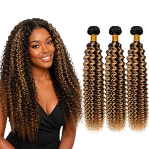 P1B27 Human Hair Highlight Kinky Curly Hair Bundles 16 18 20 inch