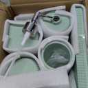 Resin Light Green Bathroom Accessories Set 5 Pcs, Lotion Soap Dispenser, Toothbrush Holder, Bathroom Tumbler, Qtip Holder and Vanity Tray, Bathroom Countertop Organizer Set for Modern Apartment