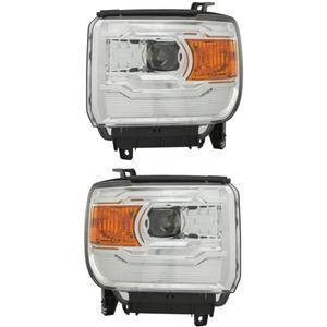 KarParts360 For GMC Sierra 1500HD 2014 2015 Headlight Driver and Passenger Side | Pair | Chrome Housing & Quad Projector | Simple Design | Replacement For GM2502394 | 23130717/23130718