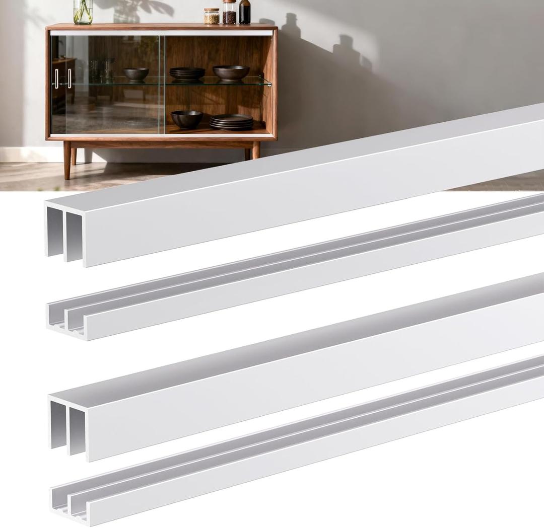 2 Sets 3FT Aluminum Sliding Door Track for 1/8" Thick Panels Closet Glass Doors Pet Cabinet Door Hardware Window Sliding Track System (Silver)