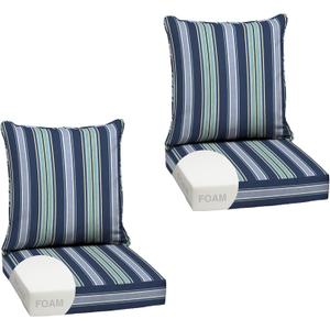 Arden Outdoor Deep Seat Cushion Set, Foam, 2-Pack, 24x24, Blue Stripe | Sofa, Couch, Conversation Set, Premium High-Density Foam, Never Flattens, Mold and Mildew Resistant